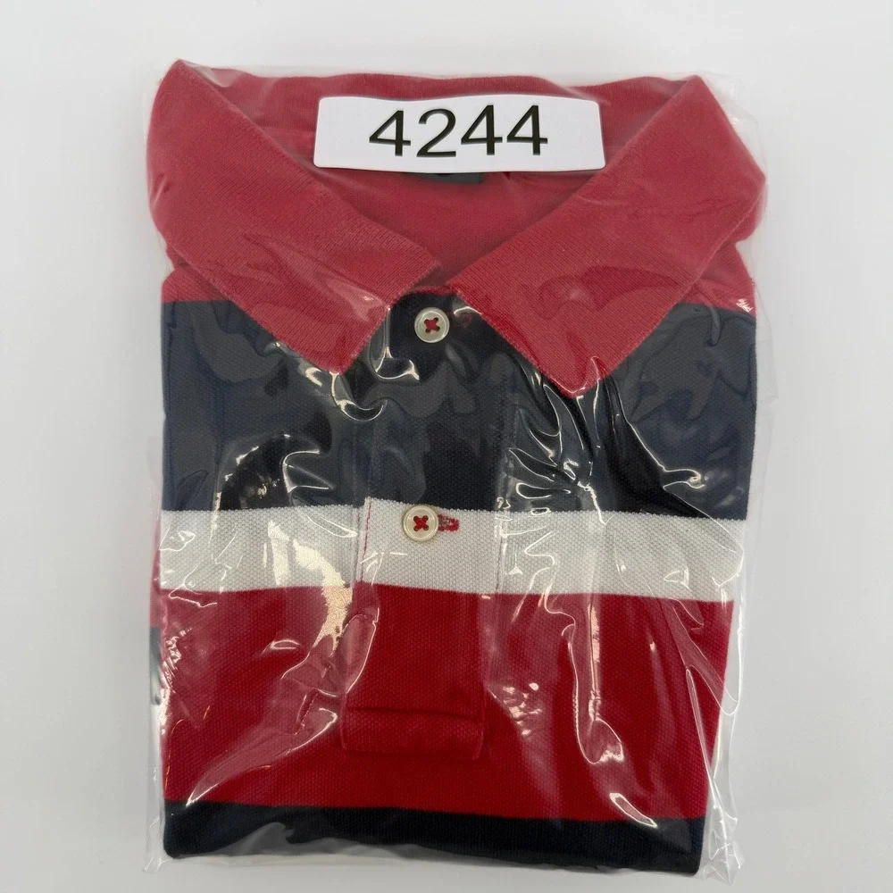 Polo Ralph Lauren Polo Shirt Mens M Red Navy Blue Striped Short Sleeve Pique